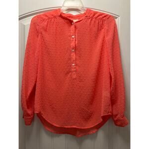 NWT J.Crew Women’s Long Sleeve Swiss Dot Sheer Popover Top Blouse Size XS Orange